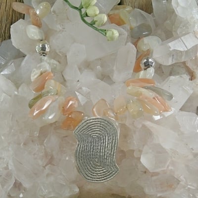 Moonstone necklace with hill tribe silver centerpiece - Thumbnail 3