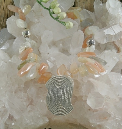 Moonstone Necklace with Hill Tribe Silver Centerpiece