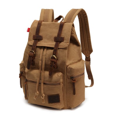 Useful vintage brown scrub canvas backpack 
