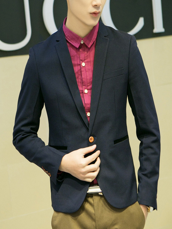 Fashion Cotton Korean Style Plain Men Suit Jackets 918SJ-F112-138-Navy Blue