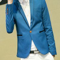 Fashion Cotton Korean Style Plain Men Suit Jackets 918SJ-F112-138-Navy Blue - Thumbnail 3