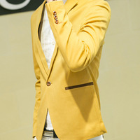 Fashion Cotton Korean Style Plain Men Suit Jackets 918SJ-F112-138-Yellow - Thumbnail 1