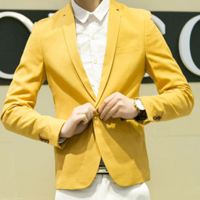 Fashion cotton korean style plain men suit jackets 918sj-f112-138-yellow