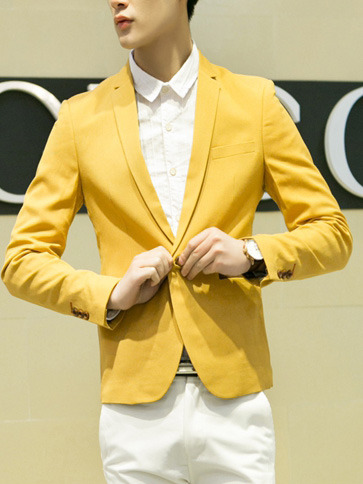 Fashion cotton korean style plain men suit jackets 918sj-f112-138-yellow