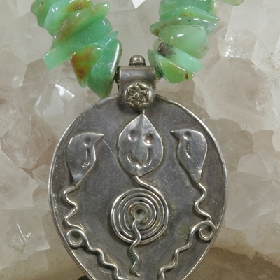 Chrysoprase and green tiger eye necklace with snake pendant