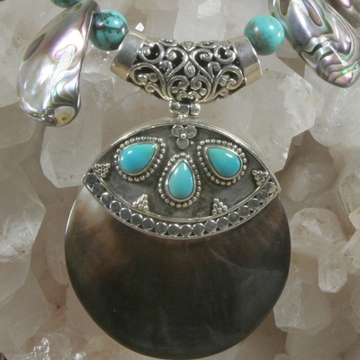 Turquoise and abalone necklace with abalone/turquoise pendant