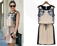  chiffon sleeveless floral evening party short sexy dress 