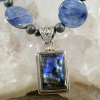 Blue Kyanite and Pyrite Necklace with Labradorite Pendant - Thumbnail 1