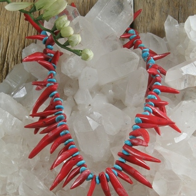 Red coral and sleeping beauty turquoise necklace - Thumbnail 3
