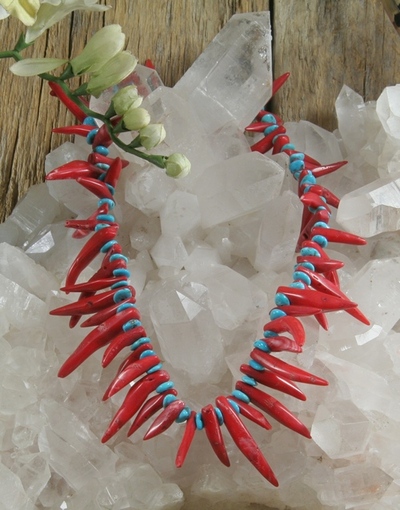 Red Coral and Sleeping Beauty Turquoise Necklace