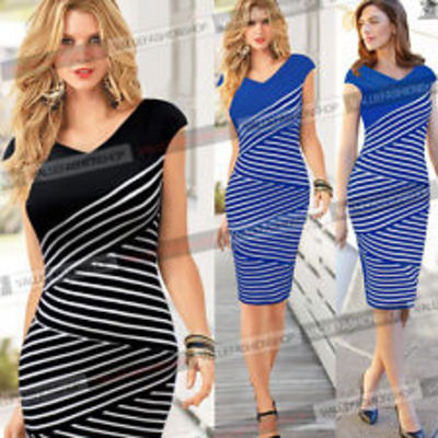 Pinup celeb striped tunic party wear to work sheath shift pencil dress 