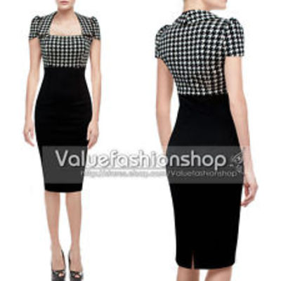 Vintage colorblock party wear to work bodycon tunic pencil dress 