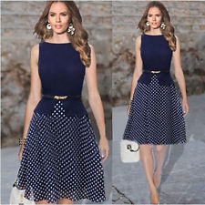 Vintage slim chiffon sleeveless party office ol polka dot dress