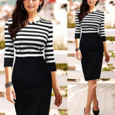 Pinup celeb striped tunic party wear to work sheath shift pencil dress