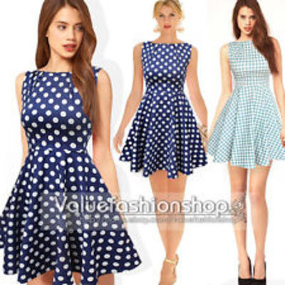 Vintage polka dot boat neck cocktail party flare skater pleated dress