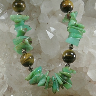Chrysoprase and green tiger eye necklace