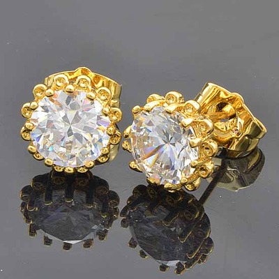 Gold cz sunflower stud earrings - Thumbnail 3