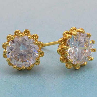 Gold cz sunflower stud earrings