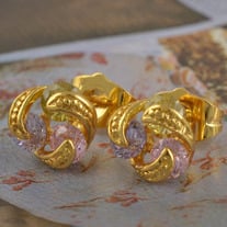 Gold Stud Earrings with Colored Crystals