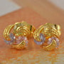 Gold Stud Earrings with Colored Crystals-1