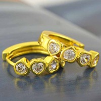 Gold Hoop Earrings with CZ Diamonds - Thumbnail 2