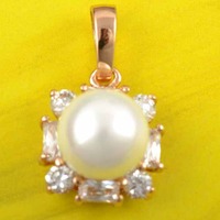Rose Gold Pearl Pendant with CZ Diamonds - Thumbnail 1