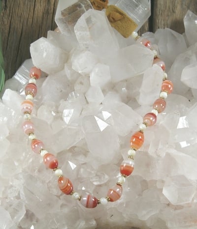 Banded Carnelian and Mother of Pearl Necklace