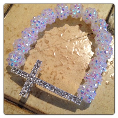 Lg white shamballa cross bracelet