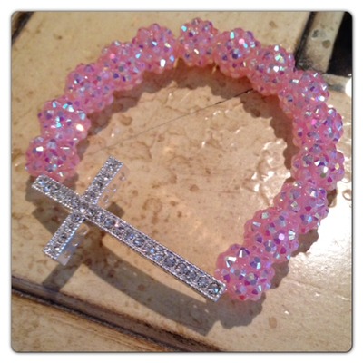 Lg pink shamballa cross bracelet