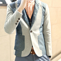 Free Shipping Long Sleeve Cotton Mens Suit Jackets 919SJ-K431-101-Blue - Thumbnail 3