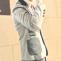 Free Shipping Long Sleeve Cotton Mens Suit Jackets 919SJ-K431-101-Blue - Thumbnail 4