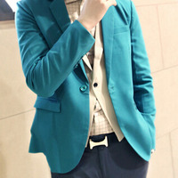 Free Shipping Long Sleeve Cotton Mens Suit Jackets 919SJ-K435F98-101-Green - Thumbnail 1