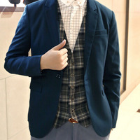 Free Shipping Long Sleeve Cotton Mens Suit Jackets 919SJ-K435F98-101-Green - Thumbnail 3