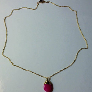 Fuchsia teardrop necklace / gold plated chain / dainty necklaace / pretty jewelry / fashionable necklace / fuchsia jade pendant / jade charm - Thumbnail 1