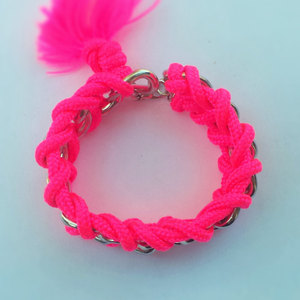 Pink chain bracelet / cord and chain bracelet / chain bracelet / neon pink cord / chunky bracelet / arm candy / stacking bracelet / bff - Thumbnail 3