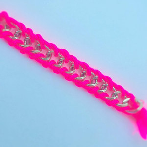 Pink chain bracelet / cord and chain bracelet / chain bracelet / neon pink cord / chunky bracelet / arm candy / stacking bracelet / bff - Thumbnail 4