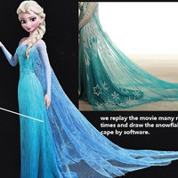 CL8, big frozen adult size elsa cape 2 meters wide Frozen silver glitter snowflake light blue shiny sheer mesh - Thumbnail 1