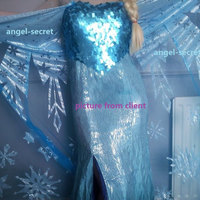 CL8, big frozen adult size elsa cape 2 meters wide Frozen silver glitter snowflake light blue shiny sheer mesh - Thumbnail 3