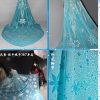 CL8, big frozen adult size elsa cape 2 meters wide Frozen silver glitter snowflake light blue shiny sheer mesh - Thumbnail 4