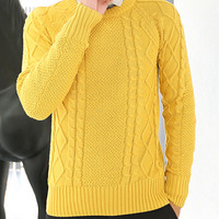 New Fashion Korean Style Round Neck Men Sweater 919SJ-F88-91-Beige - Thumbnail 3