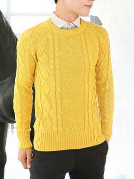 New Fashion Korean Style Round Neck Men Sweater 919SJ-F88-91-Yellow