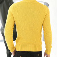 New Fashion Korean Style Round Neck Men Sweater 919SJ-F88-91-Yellow - Thumbnail 2