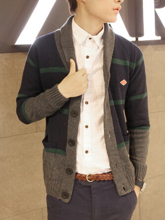 New Fashion Korean Style V-Neck Men Sweater 919SJ-K43F100-103-Navy Blue