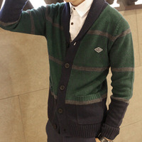 New Fashion Korean Style V-Neck Men Sweater 919SJ-K43F100-103-Navy Blue - Thumbnail 4