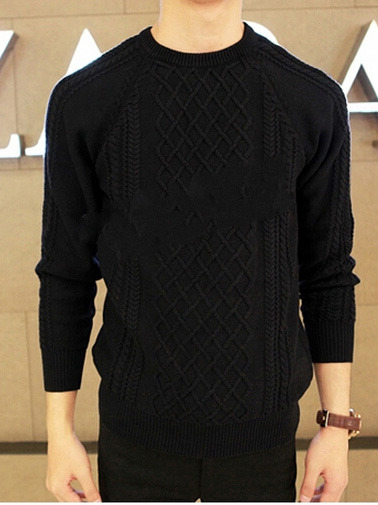 New Fashion Korean Style Round Neck Men Sweater 919SJ-K48F65-68-Black