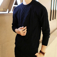 New Fashion Korean Style Round Neck Men Sweater 919SJ-K48F65-68-Black - Thumbnail 1