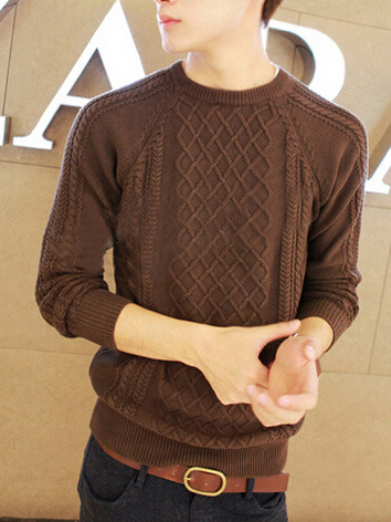 New Fashion Korean Style Round Neck Men Sweater 919SJ-K48F65-68-Coffee