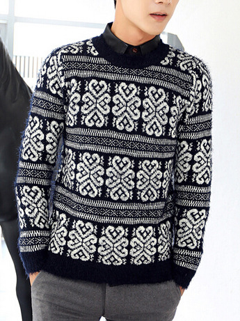 New fashion korean style round neck men sweater 919sj-k212-78-blue