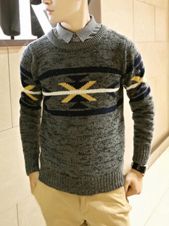 New Fashion Korean Style Round Neck Men Sweater 919SJ-K301F95-98-Yellow