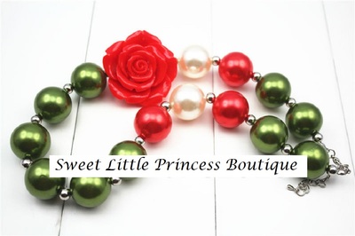 Christmas Chunky Beaded Necklace with Flower